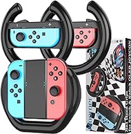 Mooroer Steering Wheels for Nintendo Switch &amp; OLED JoyCon Controllers, Racing Wheel for Mario Kart 8 Deluxe, Family Use Gaming Accessories for Switch JoyCon Controllers, 3 Pack [Black]