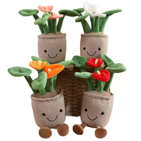 10/35cm Smiling Face Anthurium Plush Flower Pillow Potted Plant Plushie Human Figured with Legs Four