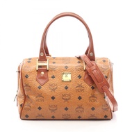 【二手】 MCM Visetos 兩用手提包，ブラウン/黑色，PVC塗層帆布，皮革，Visetos 兩用迷你波士頓包，女士