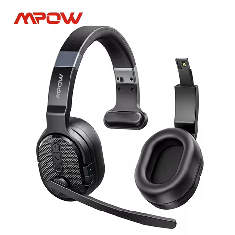 Mpow E65 2 in 1 Wireless Headphones Bluetooth 5.3 Dual/Single Office Headset with Microphone&Mute Sw