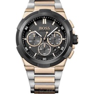 BOSS伯斯手錶 HB1513358 46mm黑金圓形精鋼錶殼，黑色三眼錶面，金銀相間精鋼錶帶款，自用送人都不錯! _廠商直送