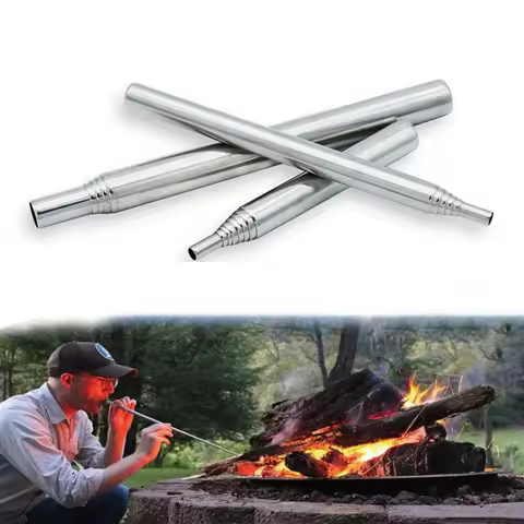 1pc Blowpipe Stainless Steel Fire Stick Outdoor Camping Fire Starter Tools Retractable Portable Camp