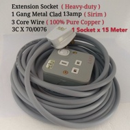 Extension Socket Heavy-Duty 13amp 1 Gang Metal Clad Switch Socket Wire 3Core 70/076 X 15 Meter 100% 