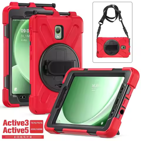 PC Case For Samsung Galaxy Tab Active 3 8.0 SM-T570 T575 T577, 360 Rotation Hand Shoulder Strap 3 La
