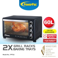 PowerPac Electric Oven 60L with Rotisserie and convection functions , 2 trays and wire mesh (PPT60)