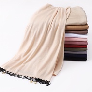 Jifang Plain Single Jersey Muslim Hijabs Shawls Soft Modal Cotton Long Pashmina Shawl with Bee Tassels WJ852