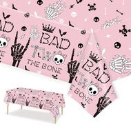 3pcs, 137*274CM/53.94*107.87IN, Disposable Party Tablecloth & Table Skirt, Skeleton Themed Pattern, 