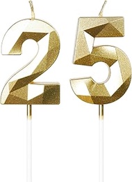25th birthday candles, number 25 candle, gold candles, birthday candle for cake, happy birthday cand