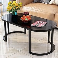 JKGHK Oval Coffee Table,Tempered Glass End Table,Modern Accent Sofa Side End Table,Sturdy Metal Fram