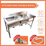 BRAVO Kitchen Sink Sinki Dapur Stainless Steel Kitchen Table with Rack Sink Stainless Steel Double Sink Stainless Steel