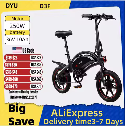 DYU D3F Adult Electric Bicycle 250W Motor city ebike 36V 10Ah Battery E-bike 14 Tire Foldable Electr