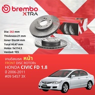 BREMBO XTRA จานแต่ง  เจาะรู จานดิสเบรคหน้า จานเบรคหน้า ผ้าดิสเบรค 1 คู่ / 2 ใบ Honda Civic FD 2.0 เท่านั้น ขนาด 282 mm ปี 2006-2011 09 5457 3X, ผ้าดิสเบรค P28023N