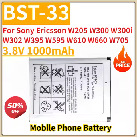 New Replacement Mobile Phone Battery BST-33 3.8V 1000mAh for Sony Ericsson W205 W300 W300i W302 W395