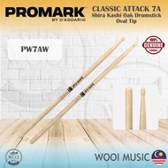 Promark PW7AW Classic Attack 7A Shira Kasih Oak Drumstick - Oval Wood Tip