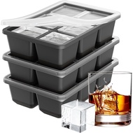 Optish Large Ice Cube Molds, 3 Pack Whiskey Square Ice Molds, 1.8 Inch Big Ice Cube Tray, Stackable 