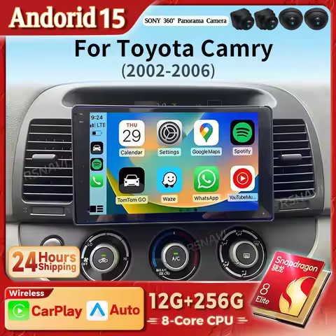 Android 15 Carplay Auto 2K Screen Car Radio Multimedia Player For Toyota Camry 5 XV 30 2001 - 2006 A