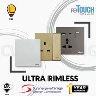 reTouch Switch Ultra Rimless | 2G 13A Switch Socket | 1G Tel | Socket USB + Type C | White, Matte Gr