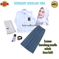 SETELAN SERAGAM SEKOLAH SMA PANJANG / SERAGAM SMA PUTIH ABU ABU ANAK PEREMPUAN BONUS AKSESORIS