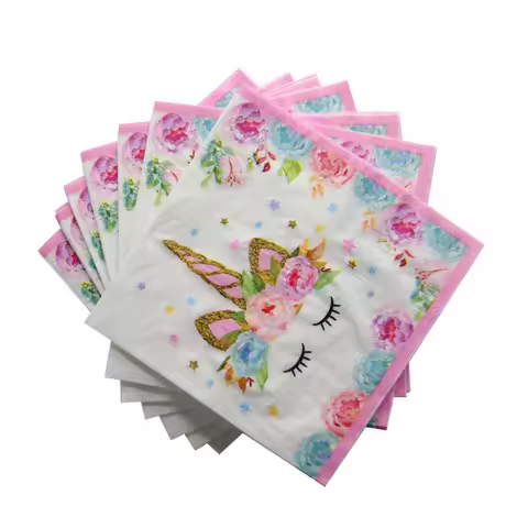 20pcs Unicorn Printed Paper Napkins Cartoon Unicorn Flowers Napkins Tissue for Girls Birthday Party 