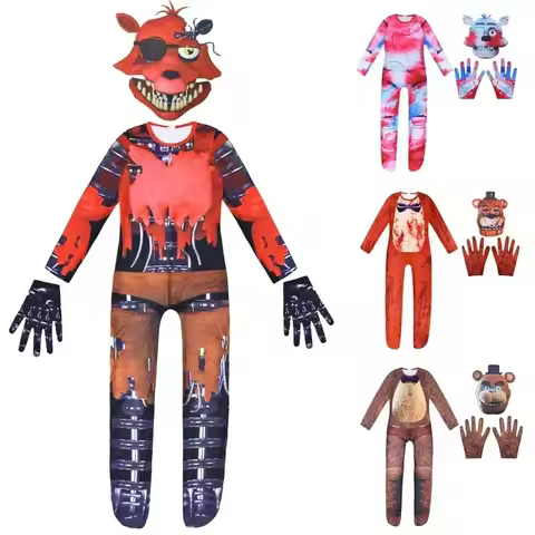 ABC123Horriable Halloween Costume for Kids Five Nights F-Freddyed Jumpsuit Cosplay Nightmare BonnieD