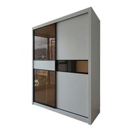 120cm白色配茶色玻璃趟門衣櫃/地台