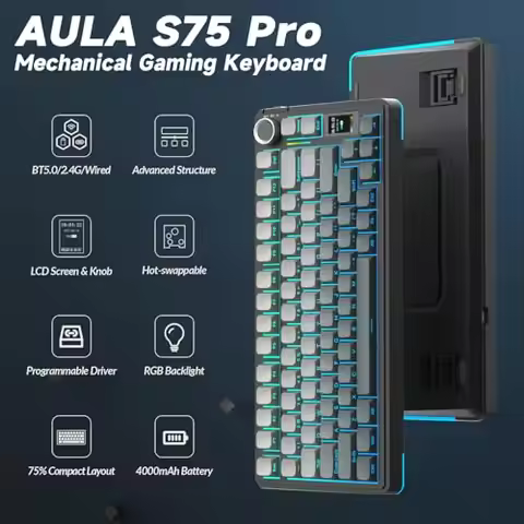 AULA F75/S75Pro Wireless Gaming Keyboard Hot Swappable RGB Backlit 4000mAh PBT Keycaps Mechanical Ke