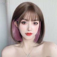 Rambut Palsu Perempuan Short Princess Cut Wig Fashion Highlight Hanging Ear Dye Bob Head Full Headge