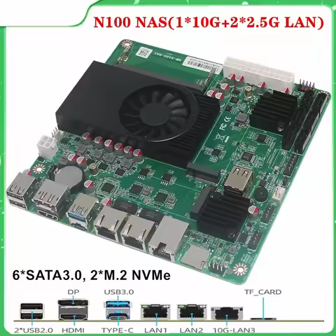 BKHD 1*10G 2*i226-V 2.5G Intel N150 i3 N305 6-Bay NAS Motherboard 6*SATA3.0 2*NVMe 1*DDR5 Soft Route