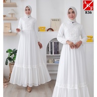 Gaun Putih Baju Raya 2025 Terbaru Kaftan Dress Kembang Muslimah Elegan Jubah Abaya Haji Umrah 836