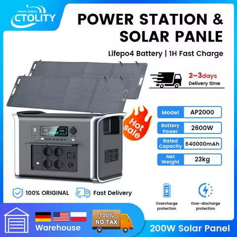 Camping Portable Power Station Solar Generator 1000W 2000W Lifepo4 Battery 220V AC Outlets Power Fle