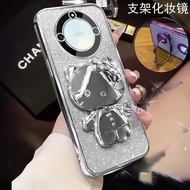 Luxury Casing HONOR X9A Phone Case HONOR X8B X7B X9B X8A X9A X9 X8 X6 New Glitter Card Plated Transparent Cover HONOR X9 5G with hello Kitty Makeup mirror bracket