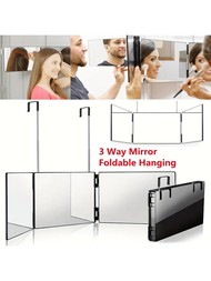 1入組3路摺疊鏡子,360度可伸縮懸掛三面折疊化妝鏡,理髮師鏡子,可調節支架懸掛自拍鏡高清放大鏡,適用於梳妝台、浴室、梳妝台和檯面