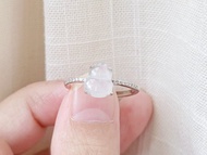 【親翠】天然翡翠 高冰白木那雪花棉飽滿葫蘆925銀鑲鋯石鑽戒