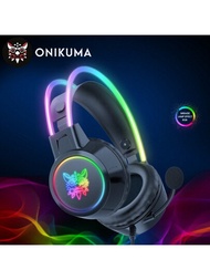 Onikuma遊戲耳機帶rgb燈,靈活的降噪麥克風有線3d立體聲耳機,適用於ps4 Xbox Switch