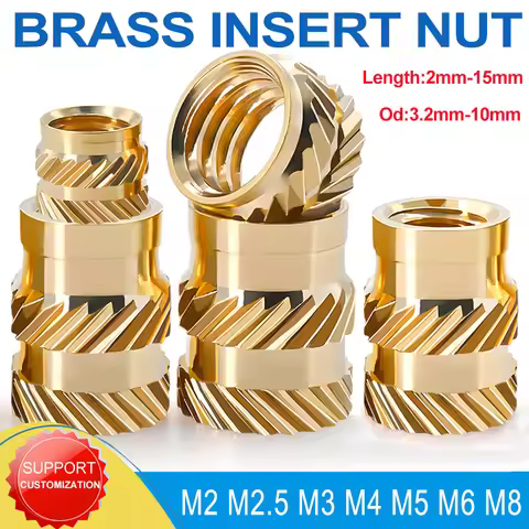 Brass Heat Insert Nut M2M2.5M3M4M5M6M8 Thread Insert Nuts Double Twill Injection Knurled Hot Melt Em