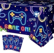 3Pcs Video Game Birthday Party Tablecloth Neon Video Game Plastic Table Covers Gaming Birthday Table