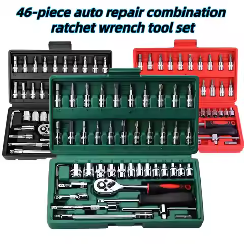 46pcs Socket Set Car Repair Tool Set 1/4-Inch Socket Set Car Repair Tools Pry Ratchet Torque Wrench 