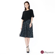 [KeyWear KeyWear Famous Product] Comfortable Retro Polka Dot Pleated Mid-Length Skirt Black Polka Do