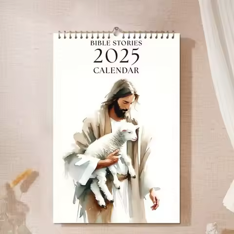 2025 Christian Bible Stories Wall Calendar 2025 Newest Jesus Holding the Lamb Wall Hanging Calendar 