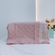 MS0555 Gucci 古馳 羊毛 圍巾 披肩 經典老花紋 淡粉色  Frayed Wool Jacquard Scarf 70 x 195cm Pink