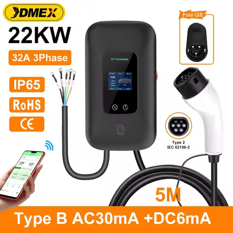 JDMEX 22KW Type2 EV Charger Station 32A Electric Vehicle Car Charger EVSE Wallbox Wallmount 5M Cable