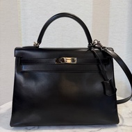 Hermes 黑Box皮銀釦Kelly 32