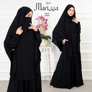 Marissa Set Jubah Khimar Berniqab Abaya Labuh Kembang Baju Umrah Haji Muslimah Size S-3XL Ironless Jubah Hitam Putih Wanita