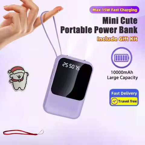 This Mini Portable Power Bank Features A 10000mAh Capacity With A Built-In 4-In-1 Multifunction Cabl