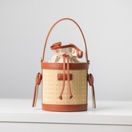 Chaksarn Mini Bucket Bag: Natural Woven Straw with Leather