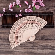Antique wooden folding fan with cherry blossom and sunflower wood slats