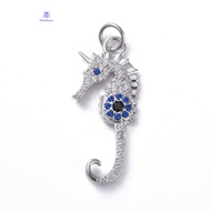 1pc Brass Micro Pave Cubic ia Pendants Long-Lasting Plated Sea Horse Colorful Platinum Plated 26x11x2mm Hole: 3.1mm