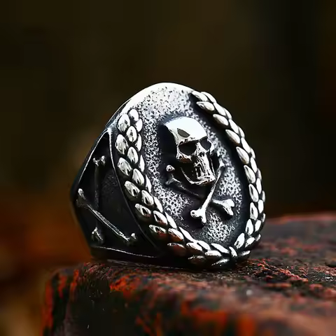 Gothic Vintage 316L Stainless Steel Vampire Skull Rings High Quality Unique Crossbones Ring For Men 