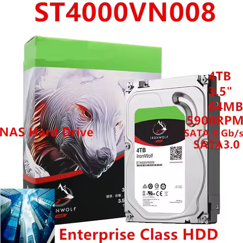New Original HDD For Seagate Ironwolf 4TB SATA 3.5" 64MB 5900RPM For Internal Hard Disk For NAS Hard
