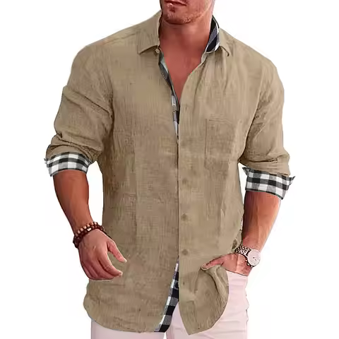 Men's Shirt Long Sleeve Autumn European and American Casual Men's Cotton and Linen Shirt Men's Shirt